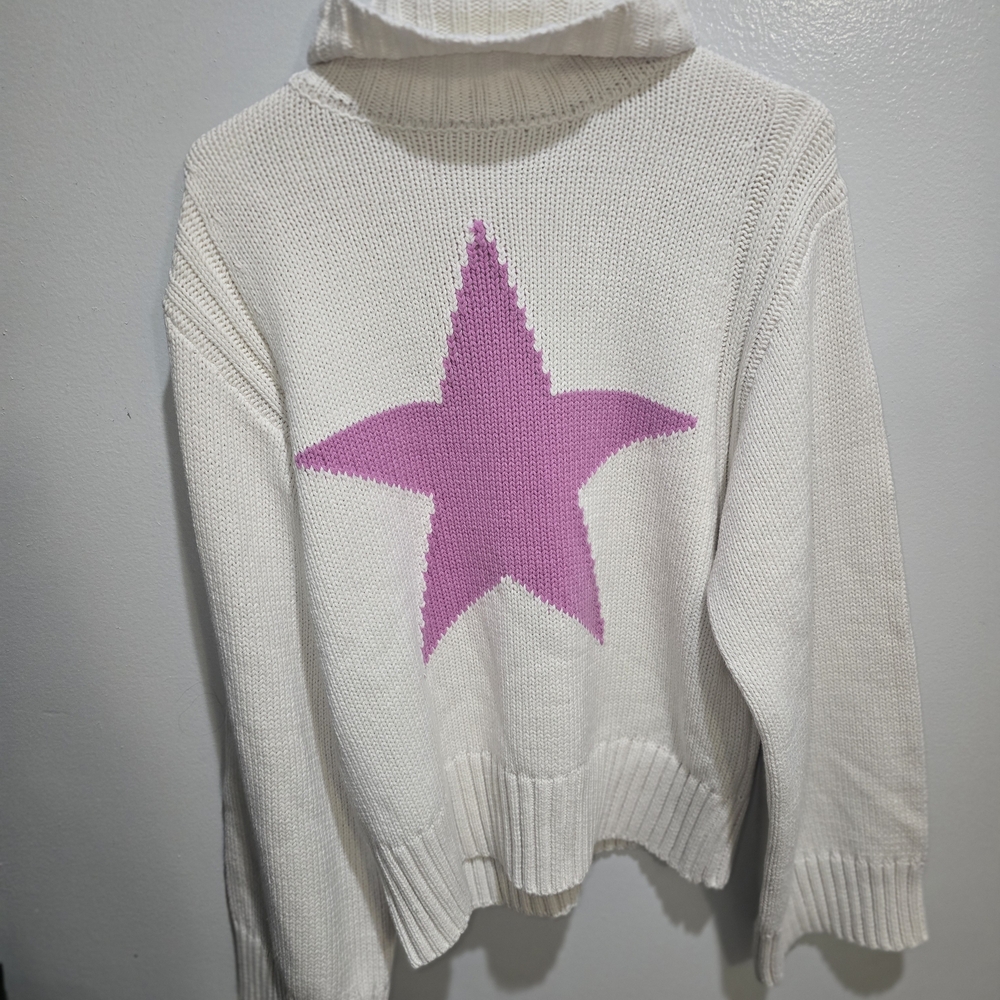 White Sweater with Pink Star Design